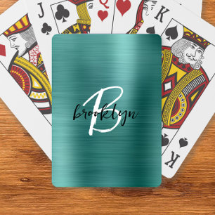 Tweekleurig geborsteld metaal zwart wit schrift mo pokerkaarten