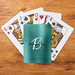 Tweekleurig geborsteld metaal zwart wit schrift mo pokerkaarten