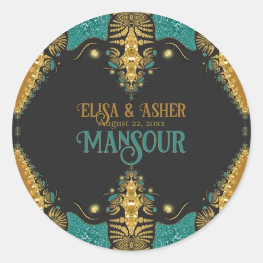 Tweekleurig Goud & Zwarte Barok Boheemse Stam Scho Ronde Sticker (Voorkant)