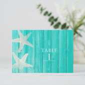 Tweekleurig hout & Zeester Strand Elegant Tafelnum Kaart (Staand voorkant)