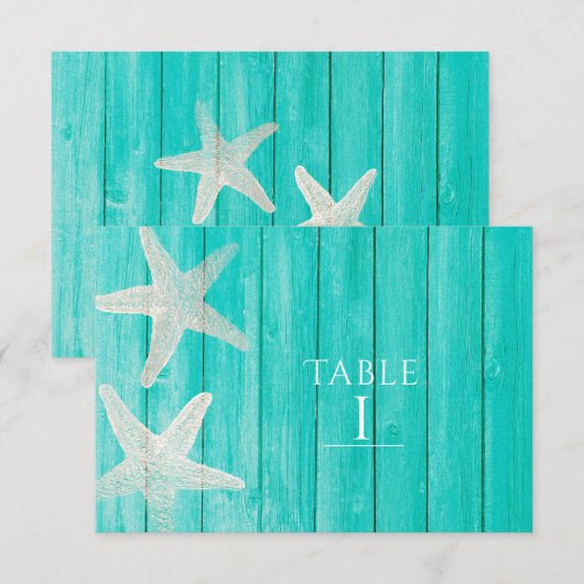 Tweekleurig hout & Zeester Strand Elegant Tafelnum Kaart (Voorkant / Achterkant)