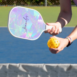 Tweekleurig iriserend ontwerp met paarse naam in s pickleball paddle