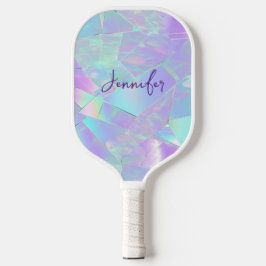 Tweekleurig iriserend ontwerp met paarse naam in s pickleball paddle