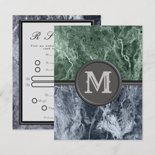 Tweekleurig marmeren monogram - Kies je kleuren RSVP Kaartje (Voorkant / Achterkant)