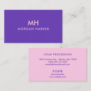 Tweekleurig Paars Roze Minimaal Schoon Monogram Visitekaartje