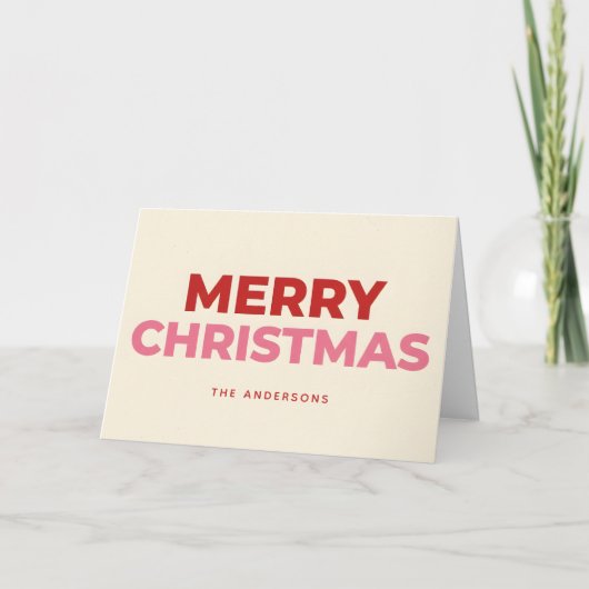 Tweekleurig Retro Script Prettig Kerstfeest Feestdagen Kaart (Voorkant)