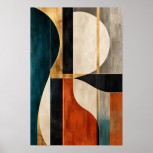 Tweekleurig roestgoud geometrische curven abstract poster