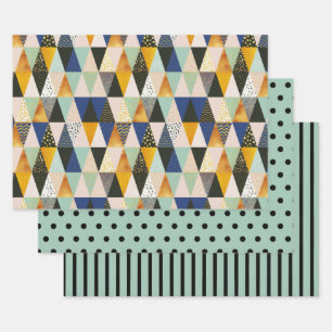 Tweekleurig Zwart Goud Geometrische Stippen Streep Inpakpapier Vel