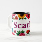 Tweekleurige aanpasbare bloemenkoffie mok (Voorkant links)