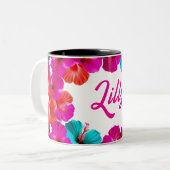  tweekleurige bloemenkoffie mok (Voorkant links)