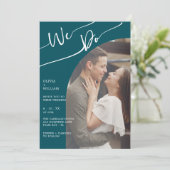 Tweekleurige foto handgeschreven trouwkaart kaart (Staand voorkant)