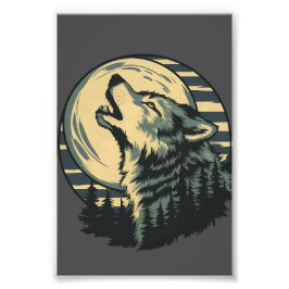 Tweekleurige Huilende Wolf Maan Kunst Foto Afdruk