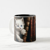 Tweekleurige kleuren keramische mok | Angora Kitte (Voorkant links)