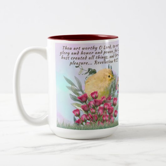 Tweekleurige koffie mok - bijbelvers en natuur sce (Links)