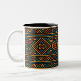 Tweekleurige koffiemok, etnische beker, kleurrijke koffiemok