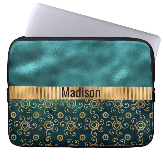 Tweekleurige metaalglans gepersonaliseerde elegant laptop sleeve (Voorkant)