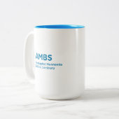 Tweekleurige mok met AMBS-logo (Voorkant links)