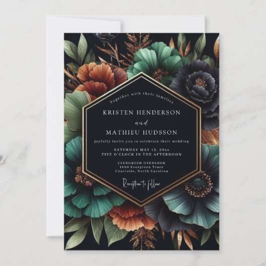 Tweekleurige Moody Bloom Bruiloft Kaart (Voorkant)