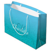 Tweekleurige turquoise glitters aqua monogram naam groot cadeauzakje (Achterkant Gekanteld)