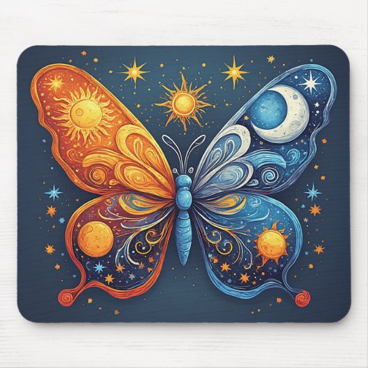Tweekleurige Vlinder Over Heldere Zon Muismat (Voorkant)