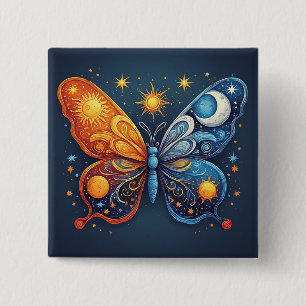Tweekleurige Vlinder Over Heldere Zon Vierkante Button 5,1 Cm