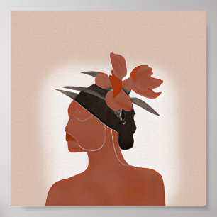 Tweekleurige vrouw en bloemenhoed minimalistische poster