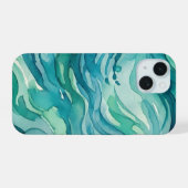 Tweekleurige waterverf oceaan golven iPhone 15 case (Achterkant horizontaal)