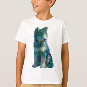 Tweekleurige wolfsjongere kinderen met verfstreken t-shirt