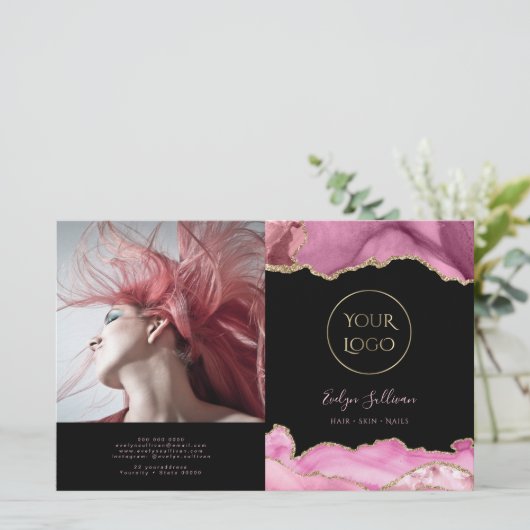 tweeledige brochure warme roze agate (Staand voorkant)