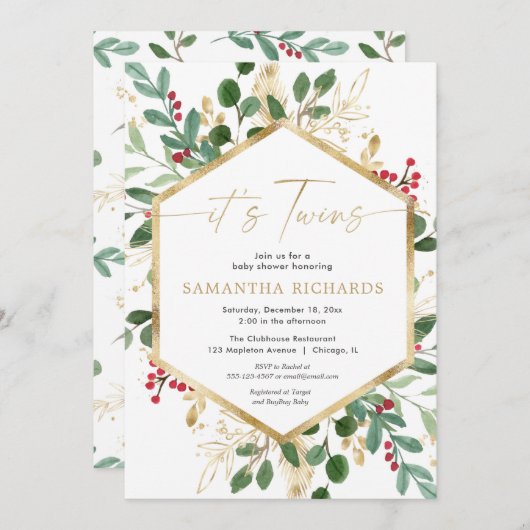 Tweelegant baby shower met kerstflorelegant kaart (Voorkant / Achterkant)