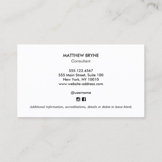 Tweeletterige zwart-wit hout visitekaartje (Achterkant)