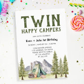 Tweeling 1e verjaardag Happy Campers Rustiek Kaart