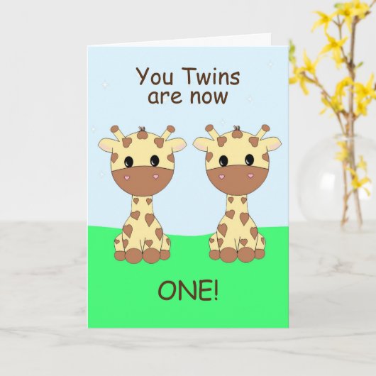 Tweeling 1e verjaardag Kaart (Gele Bloem)