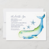 Tweeling 1e Verjaardag Waterverf Walvis Zeester Kaart (Voorkant)