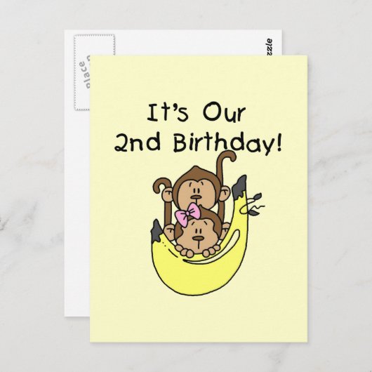 Tweeling Aap Jongen en Meisje 2e Verjaardag Briefkaart (Voorkant / Achterkant)