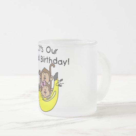 Tweeling Aap Jongen en Meisje 2e Verjaardag Matglas Koffiemok (Voorkant rechts)