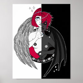 Tweeling Angel Demon Anime Illustratie Poster