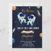 Tweeling astronauten baby shower uitnodiging (Voorkant)