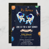 Tweeling astronauten baby shower uitnodiging (Voorkant / Achterkant)
