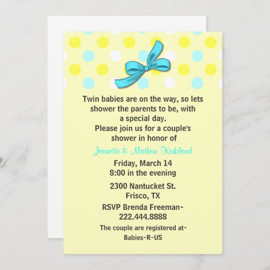 Tweeling Babies Couple's Baby shower Uitnodiging (Voorkant / Achterkant)