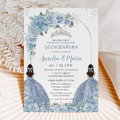 Tweeling Baby Blauw Bloemen Jurk Zilver Quinceañer Kaart