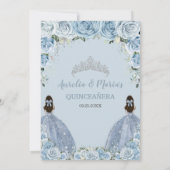 Tweeling Baby Blauw Bloemen Jurk Zilver Quinceañer Kaart (Achterkant)
