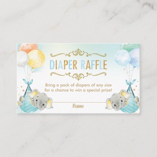 Tweeling Baby Boys Olifant Luier Raffle Ticket Informatiekaartje (Voorkant)