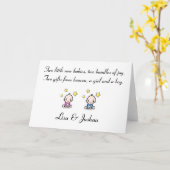 Tweeling baby felicitatiekaart, meisje & jongen tw kaart (Gele Bloem)
