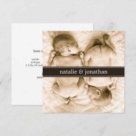 Tweeling Baby Foto Geboorteaankondiging Aankondiging (Voorkant / Achterkant)