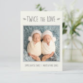 Tweeling baby geboorte aankondigingskaart, twee ke bedankkaart (Staand voorkant)