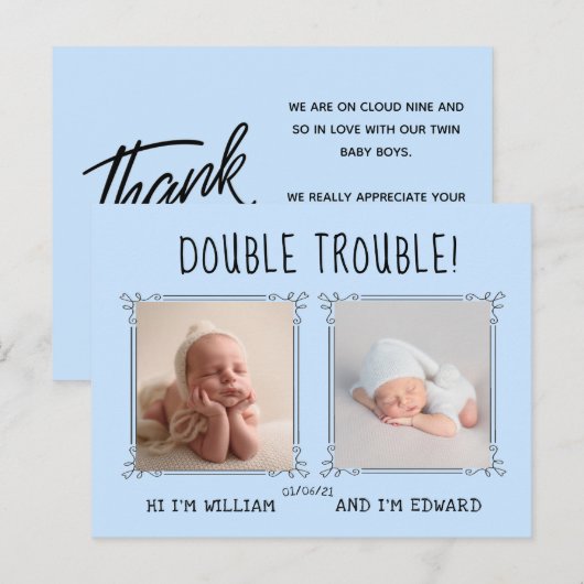 Tweeling baby geboorte aankondigingskaart, twee ke briefkaart (Voorkant / Achterkant)