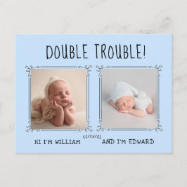 Tweeling baby geboorte aankondigingskaart, twee ke briefkaart