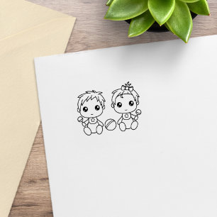 Tweeling Baby Jongen Meisje 1x1 Rubberstempel