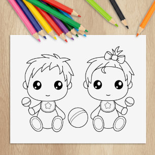 Tweeling Baby Jongen Meisje Kleurplaat Rubberstempel